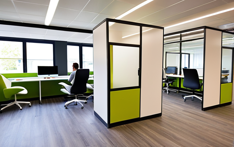 **
A brightly lit, modern open-plan office with a mix of collaborative workspaces, quiet zones, and a vibrant social area. Some employees are engaged in a brainstorming session around a whiteboard, while others are working individually in comfortable pods. The space is equipped with large monitors and video conferencing equipment, facilitating seamless communication with remote team members. Style: Photo-realistic, architectural photography.
**