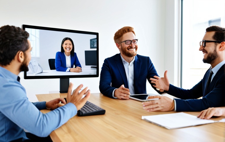 Collaborative Goal Setting in a Hybrid Team**
"A diverse group of professionals, fully clothed in business casual attire, engaged in a virtual brainstorming session via video conference. They are smiling and gesturing, indicating active participation. The background shows a mix of home offices and modern co-working spaces. Focus on positive and collaborative energy. 'SMART' goals infographic subtly visible in the background. Safe for work, appropriate content, professional, modest, family-friendly, perfect anatomy, correct proportions, natural pose, well-formed hands, proper finger count, natural body proportions, high quality."
**