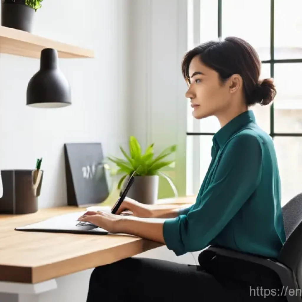 하이브리드 근무와 원격 근무의 차이점 - **Prompt:** A serene and impeccably organized home office space during daylight hours. A young profe...