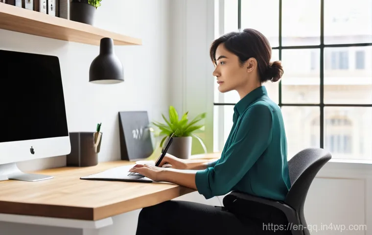 하이브리드 근무와 원격 근무의 차이점 - **Prompt:** A serene and impeccably organized home office space during daylight hours. A young profe...