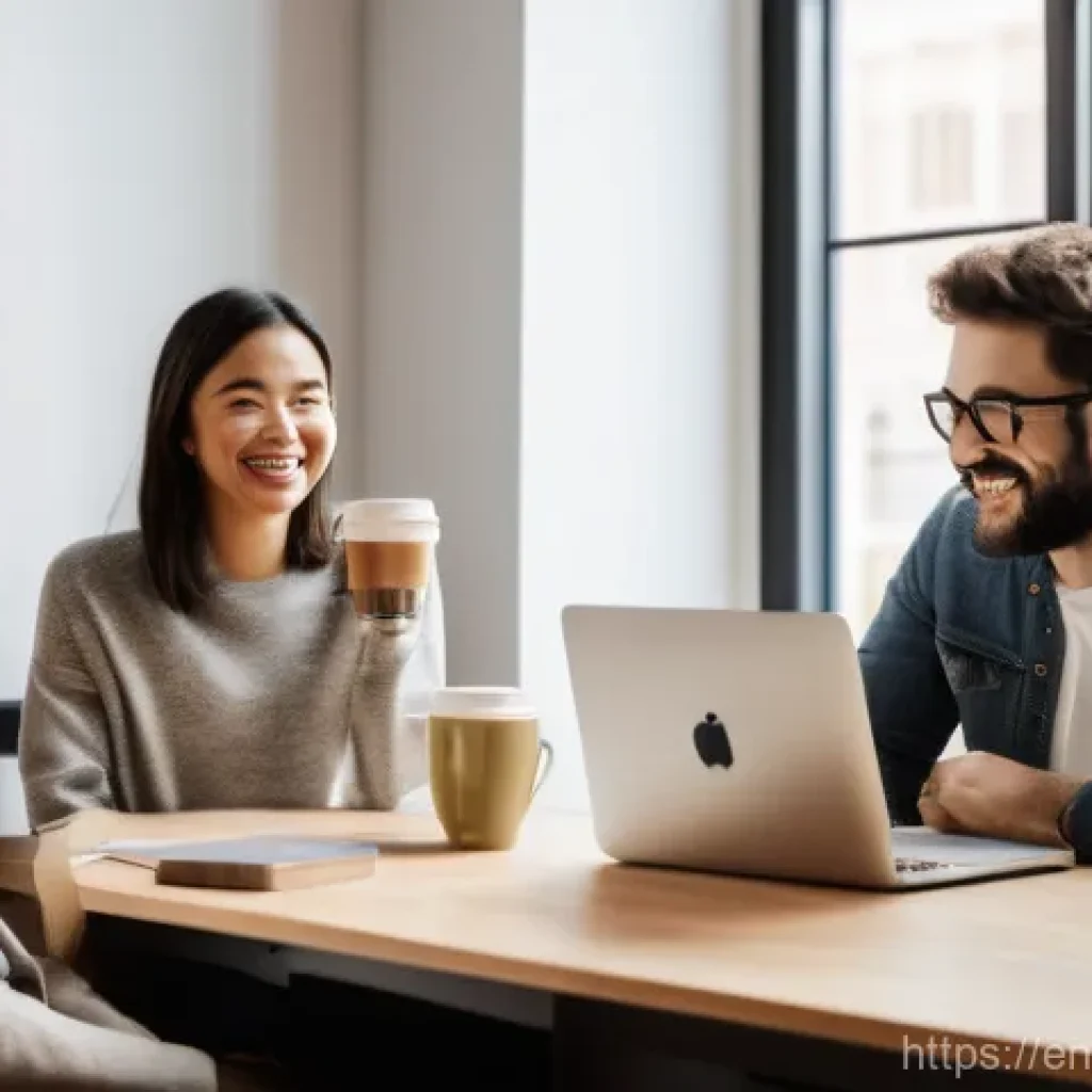 하이브리드 워크에서의 사회적 연결 유지 방법 - **Prompt:** A vibrant, high-resolution photograph capturing a "virtual coffee break" for a hybrid te...