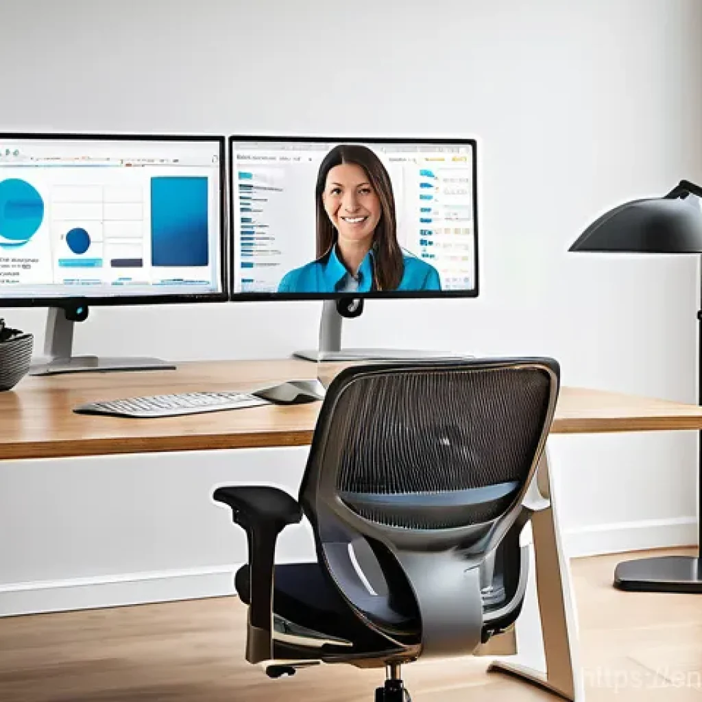 하이브리드 워크를 위한 기술적 요구사항 - **Prompt:** A focused professional in a state-of-the-art hybrid home office setup. The image feature...