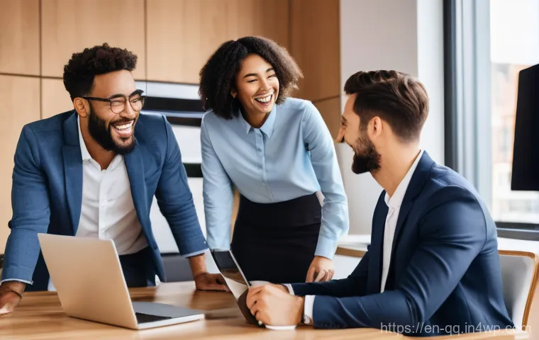 하이브리드 워크에서의 커뮤니케이션 팁 - **Prompt:** A diverse group of young professionals (20s-40s) engaged in a virtual "water cooler" mom...