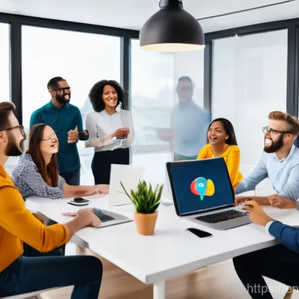 하이브리드 근무의 팀워크 향상을 위한 활동 - **Prompt:** A vibrant, diverse group of young professionals (20s-30s) actively engaged in a dynamic ...