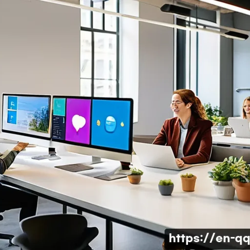 하이브리드 워크의 가장 효과적인 커뮤니케이션 채널 - A modern hybrid office environment showing diverse professionals engaged in various communication mo...