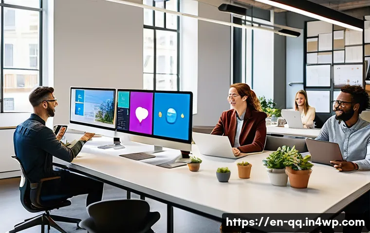 하이브리드 워크의 가장 효과적인 커뮤니케이션 채널 - A modern hybrid office environment showing diverse professionals engaged in various communication mo...