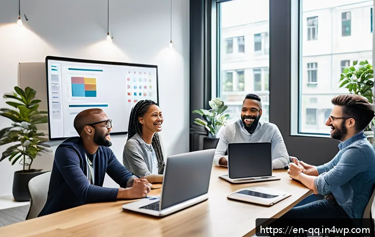 하이브리드 워크의 변화에 대한 직원 교육 - A diverse hybrid team engaged in a video conference meeting, with some members physically gathered i...